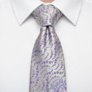 Gattonero All Silk Tie Silver Purple Floral Paisley Handmade in Italy